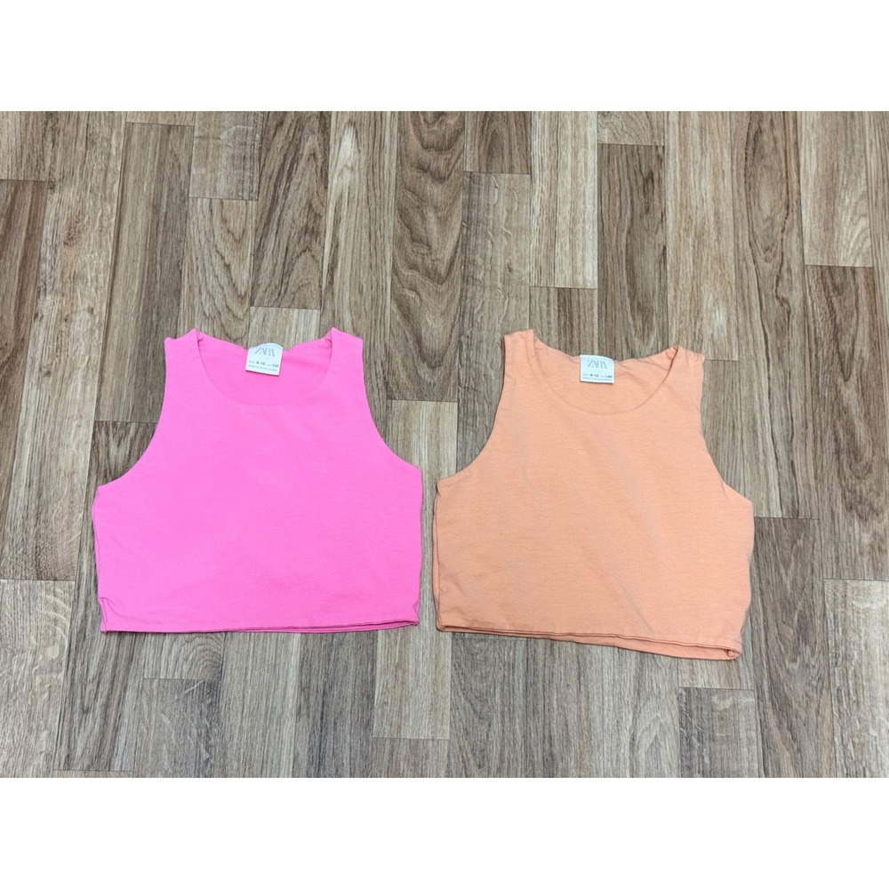 Zara Kids Girls 2 Pack Crop Tank Tops Pink Orange Size 9-10